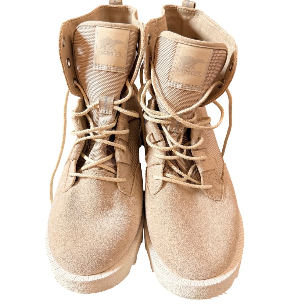 Sorel Womens 8M Lennox Moto Waterproof Tan Suede Canvas Combat Boots